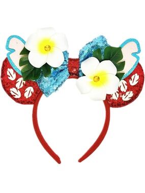 Lilo and Stitch Mickey Mouse Ears - Headband - Red, Blue & White - Floral